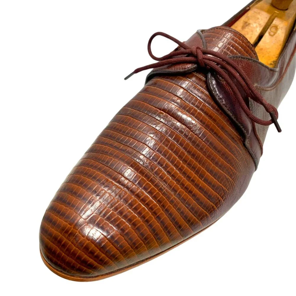 Vintage Rodolfo‎ Valentino Collection Brown Embossed Leather Dress Shoe